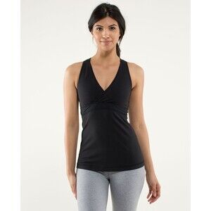 Lululemon Women’s Black V‑Neck Sleeveless Tank Top, Size 4 – Nylon Activewear